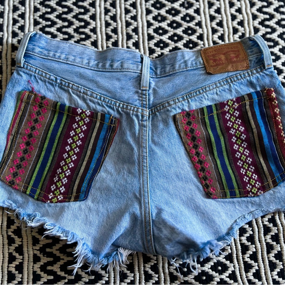 Reworked Boho Levi’s Distressed Jean Shorts